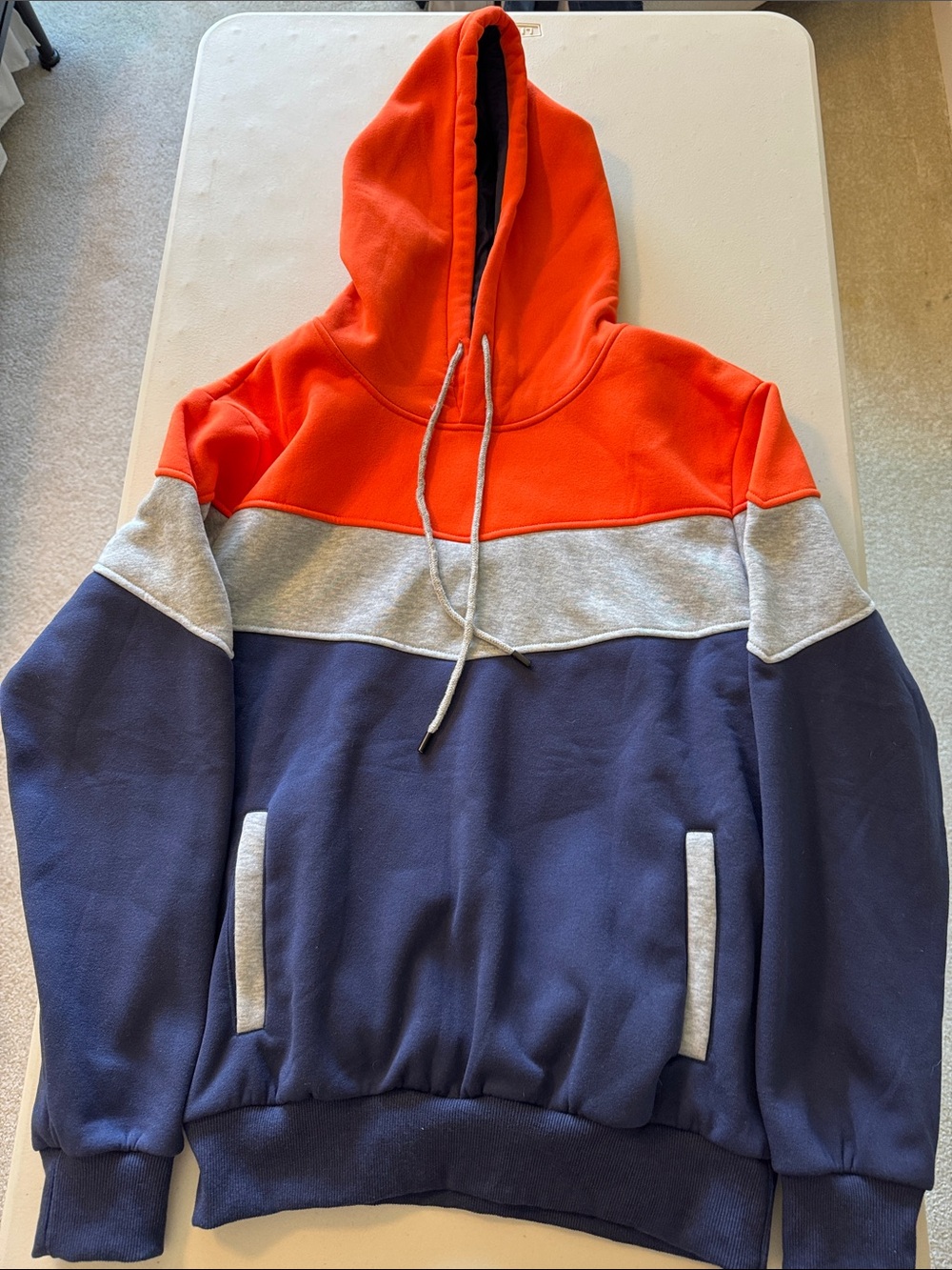 Men's Colorblock Crewneck Hoodie - Orange, Gray & Navy
